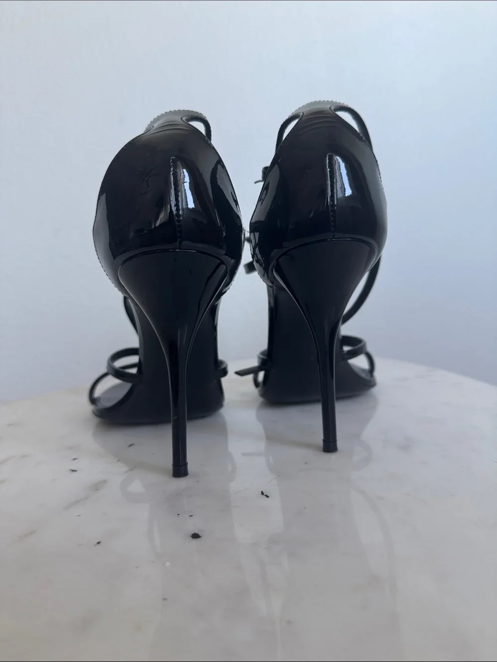 Saint Laurent Black Patent Leather Logo Strap High-Heel Sandals - Picture 3 of 9
